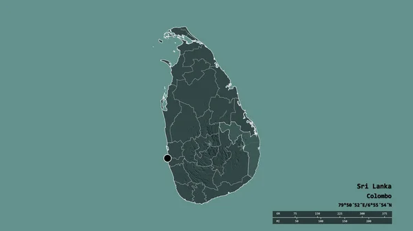Forme Désaturée Sri Lanka Avec Capitale Principale Division Régionale Région — Photo