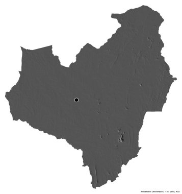 Sri Lanka 'nın başkenti Anuradhapura' nın beyaz arka planda izole edilmiş hali. Çift seviyeli yükseklik haritası. 3B görüntüleme
