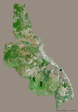 Sri Lanka 'nın Sri Lanka ilçesi Batticaloa' nın şekli, başkenti katı bir renk arkaplanı ile izole edilmiştir. Uydu görüntüleri. 3B görüntüleme