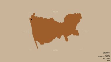 Sri Lanka 'nın Sri Lanka bölgesindeki Colombo bölgesi, jeoreferatlı bir sınır kutusunun sağlam bir arka planında izole edilmiş. Etiketler. Desenli dokuların bileşimi. 3B görüntüleme