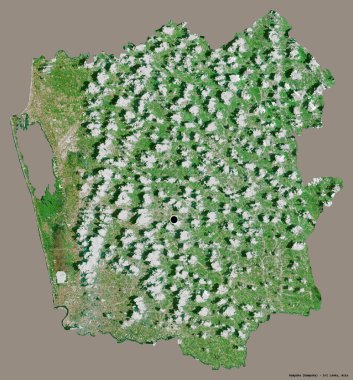 Gampaha 'nın şekli, Sri Lanka bölgesi, başkenti katı bir renk arkaplanı ile izole edilmiş. Uydu görüntüleri. 3B görüntüleme