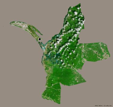 Sri Lanka 'nın Sri Lanka ilçesi Mannar' ın şekli, başkenti katı bir renk arkaplanı ile izole edilmiştir. Uydu görüntüleri. 3B görüntüleme