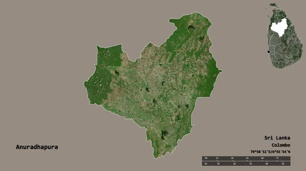 スリランカ地方のAnuradhapuraの形で その首都はしっかりとした背景に隔離されています 距離スケール リージョンプレビュー およびラベル 衛星画像 3Dレンダリング — ストック写真
