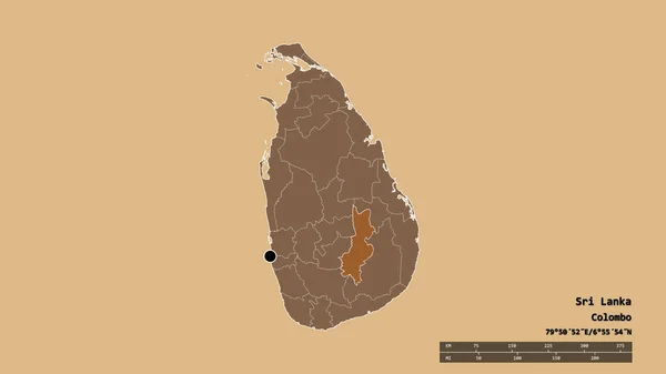 主要な地域部門と分離されたBadulla地域とスリランカの荒廃した形 ラベル パターン化されたテクスチャの構成 3Dレンダリング — ストック写真