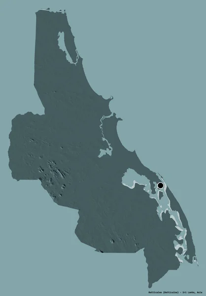 スリランカの地方のBatticaloaの形で その首都はしっかりとした色の背景に隔離されています 色の標高マップ 3Dレンダリング — ストック写真