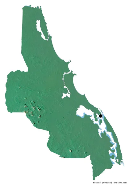 Batticaloa Alakja Srí Lanka Körzet Fővárosát Fehér Alapon Elszigetelve Topográfiai — Stock Fotó