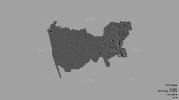 スリランカの地区 コロンボのエリアは 洗練された境界ボックス内のしっかりとした背景に隔離されています ラベル 標高マップ 3Dレンダリング — ストック写真