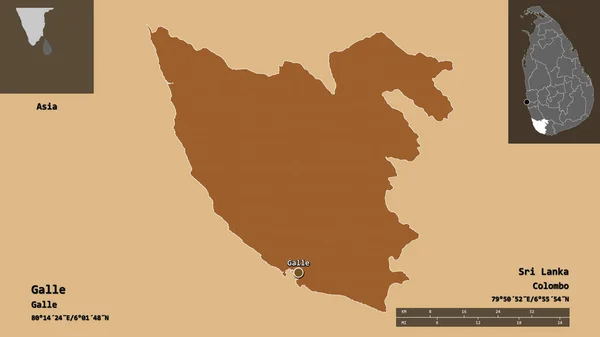 ガレの形 スリランカの地区 およびその首都 距離スケール プレビューおよびラベル パターン化されたテクスチャの構成 3Dレンダリング — ストック写真