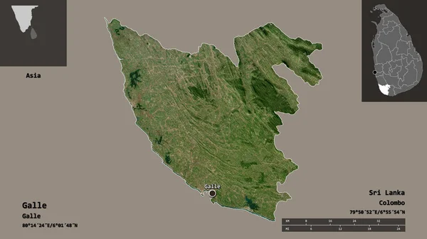 Form Galle Distriktet Sri Lanka Och Dess Huvudstad Avståndsskala Förhandsvisningar — Stockfoto