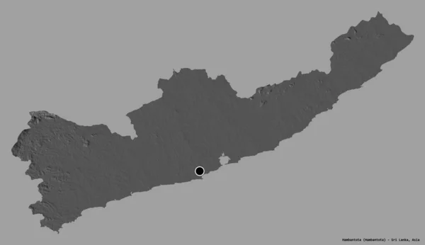 斯里兰卡Hambantota区的形状 其首都以纯色背景隔离 Bilevel高程图 3D渲染 — 图库照片
