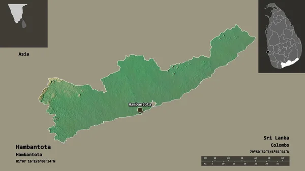 Shape Hambantota District Sri Lanka Its Capital Distance Scale Previews — Stock Photo, Image