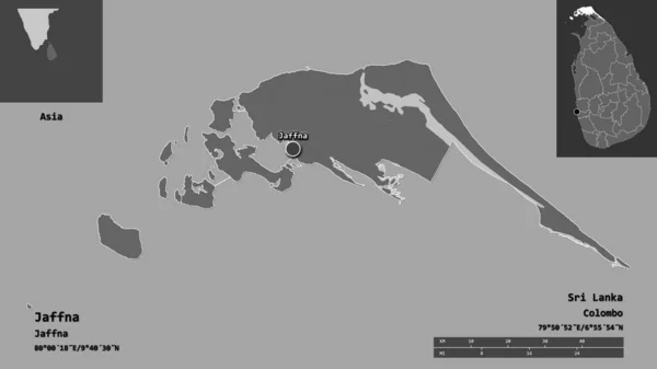 Shape Jaffna District Sri Lanka Its Capital Distance Scale Previews — Stock Photo, Image