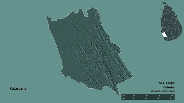 スリランカの地方のカルタラの形は その首都はしっかりとした背景に隔離されています 距離スケール リージョンプレビュー およびラベル 色の標高マップ 3Dレンダリング — ストック写真