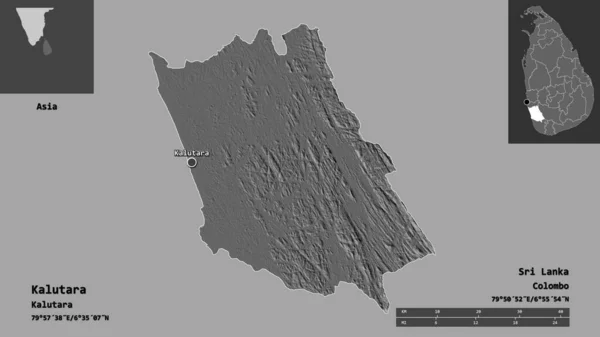 Form Kalutara Distriktet Sri Lanka Och Dess Huvudstad Avståndsskala Förhandsvisningar — Stockfoto