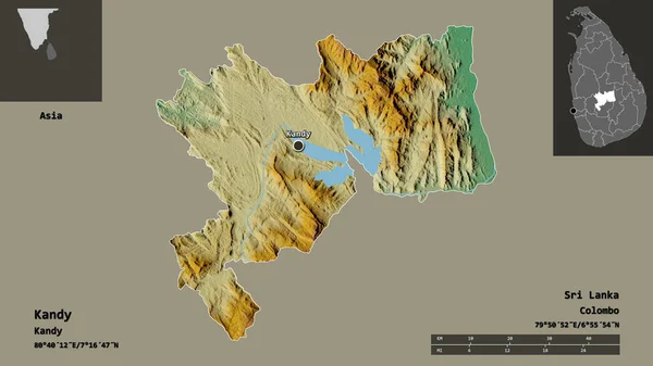 Tvar Kandy Okresu Srí Lanka Jeho Hlavního Města Měřítko Vzdálenosti — Stock fotografie