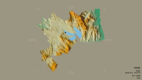 斯里兰卡坎迪地区 在一个地理参考方块中 在坚实的背景下与世隔绝 地形浮雕图 3D渲染 — 图库照片