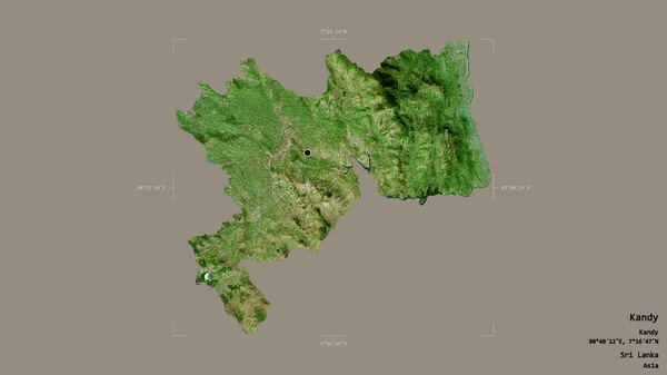 スリランカの地区 キャンディのエリアは 洗練された境界ボックス内のしっかりとした背景に隔離されています ラベル 衛星画像 3Dレンダリング — ストック写真