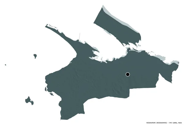 スリランカの地方のキリノチの形で 首都は白い背景に孤立しています 色の標高マップ 3Dレンダリング — ストック写真