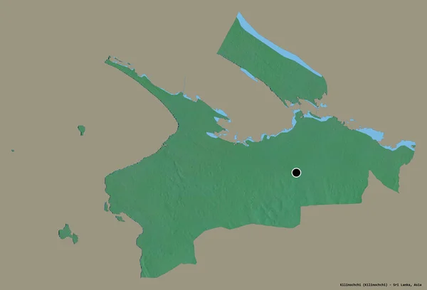 斯里兰卡基里诺奇地区的形状 其首都以纯色背景隔离 地形浮雕图 3D渲染 — 图库照片