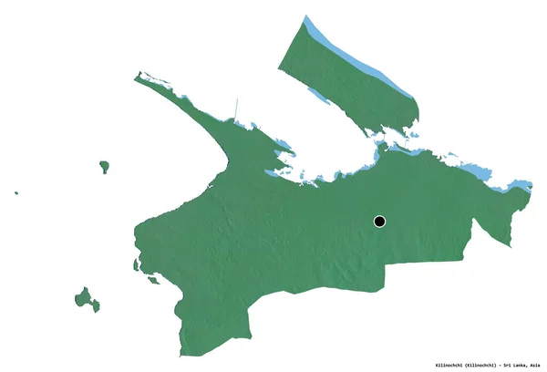 スリランカの地方のキリノチの形で 首都は白い背景に孤立しています 地形図 3Dレンダリング — ストック写真