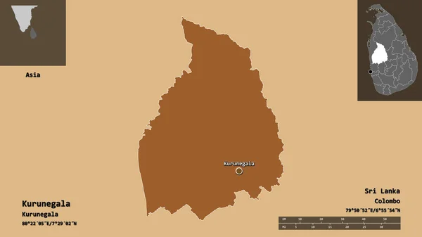 Shape Kurunegala District Sri Lanka Its Capital Distance Scale Previews — Stock Photo, Image