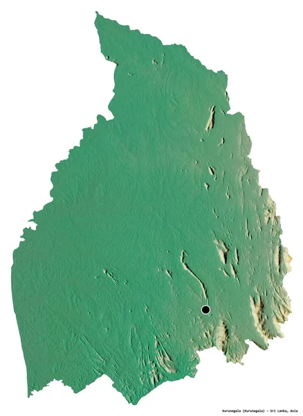 スリランカの地方のクルネガラの形で 首都は白い背景に孤立しています 地形図 3Dレンダリング — ストック写真