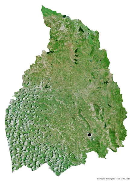斯里兰卡Kurunegala区的形状 其首都因白人背景而孤立 卫星图像 3D渲染 — 图库照片