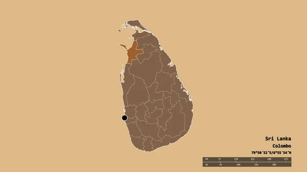 主要な地域部門と分離されたマナー地域とスリランカの荒廃した形 ラベル パターン化されたテクスチャの構成 3Dレンダリング — ストック写真