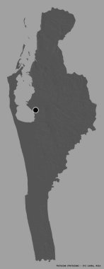 Sri Lanka 'nın Puttalam ilçesi, başkenti katı renk arkaplanı ile izole edilmiştir. Çift seviyeli yükseklik haritası. 3B görüntüleme