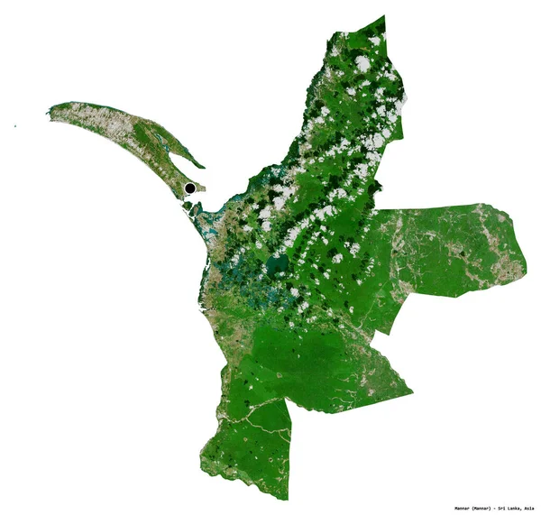 斯里兰卡地区马纳尔的形状 其首都被白色背景隔离 卫星图像 3D渲染 — 图库照片