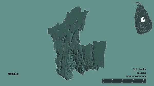 スリランカの首都マターレの形は しっかりとした背景に隔離されています 距離スケール リージョンプレビュー およびラベル 色の標高マップ 3Dレンダリング — ストック写真