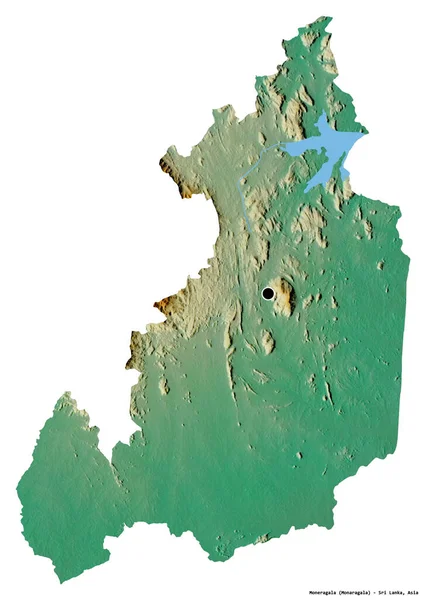 Kształt Moneragali Dystryktu Sri Lanki Stolicą Odizolowaną Białym Tle Mapa — Zdjęcie stockowe