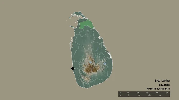 Forma Desnaturalizada Sri Lanka Con Capital División Regional Principal Zona — Foto de Stock