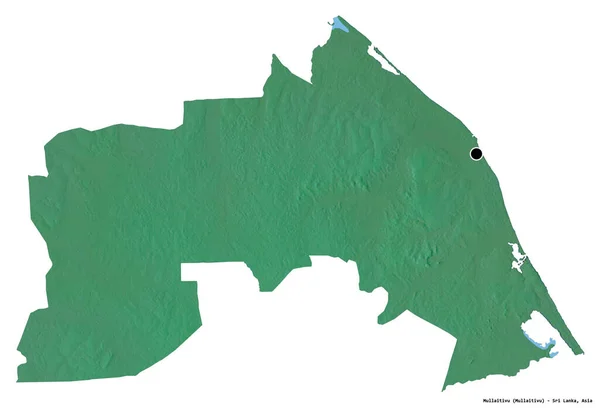 斯里兰卡Mullaitivu区的形状 其首都因白色背景而孤立 地形浮雕图 3D渲染 — 图库照片