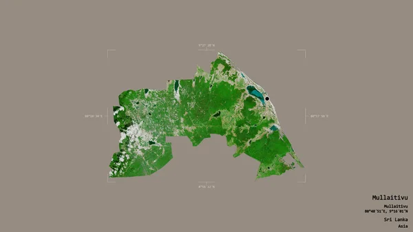 スリランカの地区であるMullaitivuのエリアは 洗練された境界ボックス内の強固な背景に隔離されています ラベル 衛星画像 3Dレンダリング — ストック写真