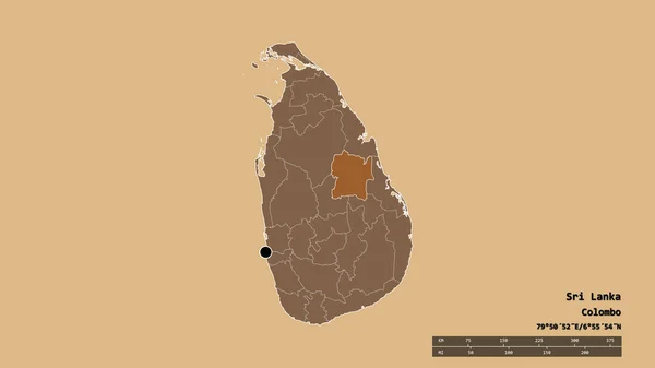 主要な地域部門と分離されたPolonnarwa地域とスリランカの荒廃した形 ラベル パターン化されたテクスチャの構成 3Dレンダリング — ストック写真