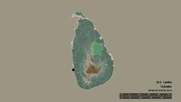 Forma Desnaturalizada Sri Lanka Con Capital División Regional Principal Zona — Foto de Stock