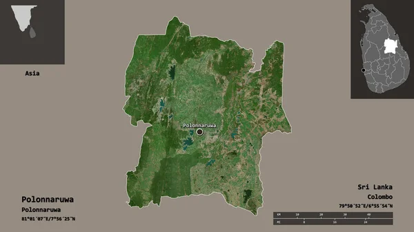 斯里兰卡Polonnaruwa地区的形状及其首都 距离刻度 预览和标签 卫星图像 3D渲染 — 图库照片