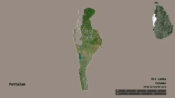 スリランカの首都プッタラムの形は しっかりとした背景に隔離されています 距離スケール リージョンプレビュー およびラベル 衛星画像 3Dレンダリング — ストック写真