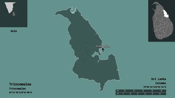 Shape Trincomalee District Sri Lanka Its Capital Distance Scale Previews — Stock Photo, Image