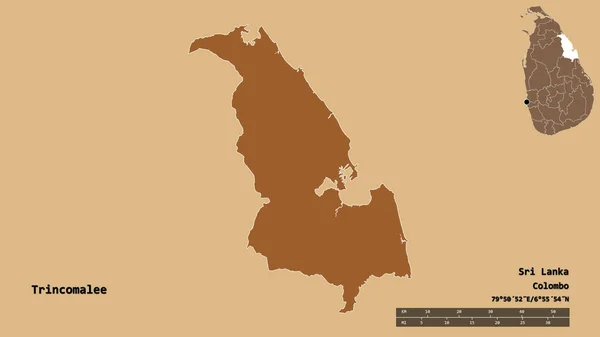 Kształt Trincomalee Dystryktu Sri Lanki Jego Kapitałem Odizolowanym Solidnym Tle — Zdjęcie stockowe