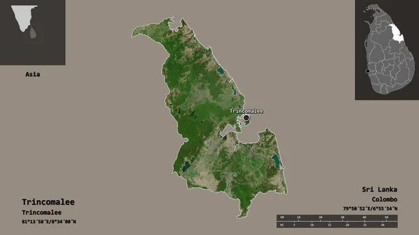 斯里兰卡的Trincomalee形状及其首都 距离刻度 预览和标签 卫星图像 3D渲染 — 图库照片