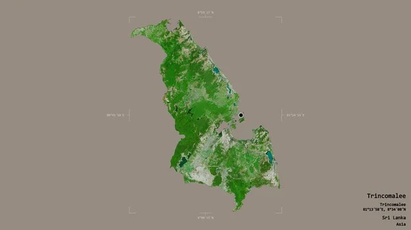 斯里兰卡Trincomalee地区 在一个地理参照框的坚实背景上被隔离 卫星图像 3D渲染 — 图库照片
