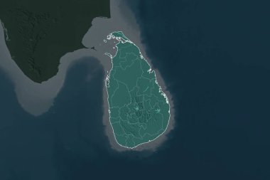 Sri Lanka 'nın şekli komşu bölgelerin dedoygunluğuyla ayrılır. Sınırlar. Renkli yükseklik haritası. 3B görüntüleme