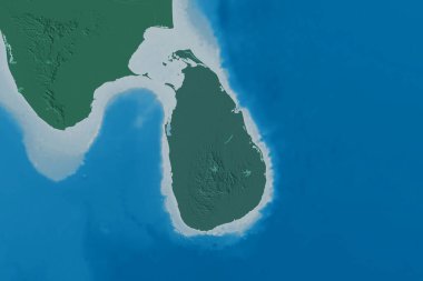 Sri Lanka 'nın genişletilmiş bölgesi. Renkli yükseklik haritası. 3B görüntüleme