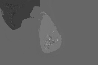Sri Lanka 'nın şekli komşu bölgelerin dedoygunluğuyla ayrılır. Çift seviyeli yükseklik haritası. 3B görüntüleme