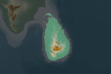 Sri Lanka 'nın şekli komşu bölgelerin dedoygunluğuyla ayrılır. Topografik yardım haritası. 3B görüntüleme