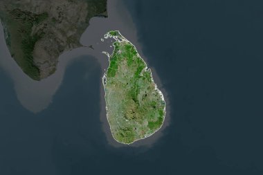 Sri Lanka 'nın şekli komşu bölgelerin dedoygunluğuyla ayrılır. Sınırlar. Uydu görüntüleri. 3B görüntüleme