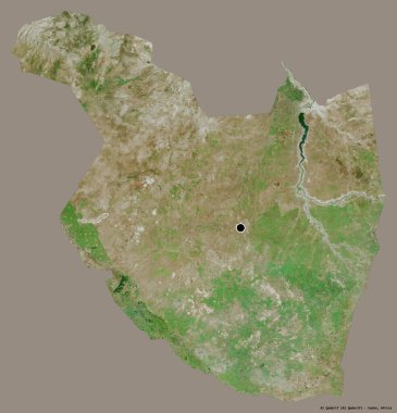 Al Qadarif 'in şekli, Sudan eyaleti, başkenti katı renk arka planında izole edilmiş. Uydu görüntüleri. 3B görüntüleme