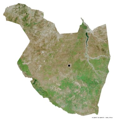 Al Qadarif 'in şekli, Sudan eyaleti, başkenti beyaz arka planda izole edilmiş. Uydu görüntüleri. 3B görüntüleme